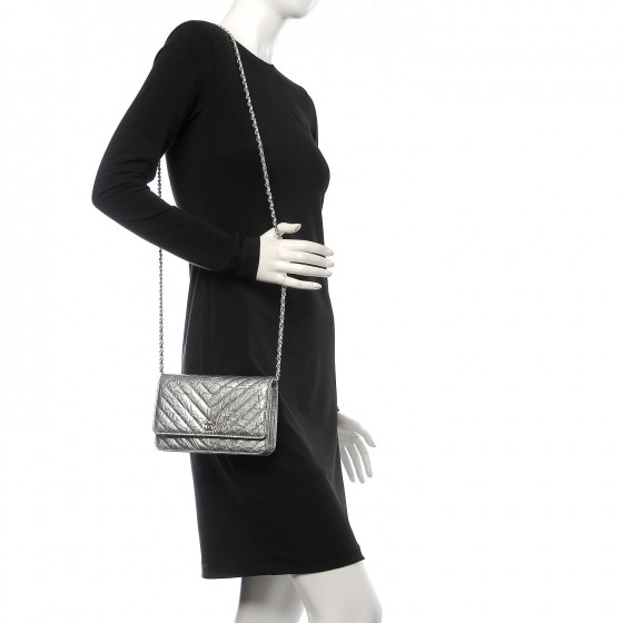 CHANEL Patent Metallic Crumpled Calfskin Chevron Quilted