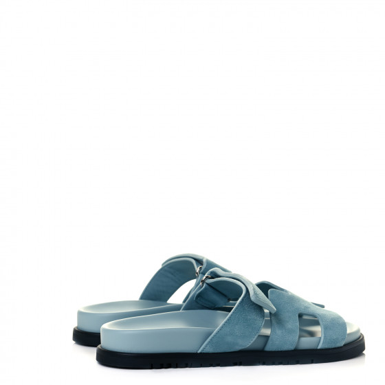 HERMES Suede Goatskin Womens Chypre Sandals 37 Vert d'eau