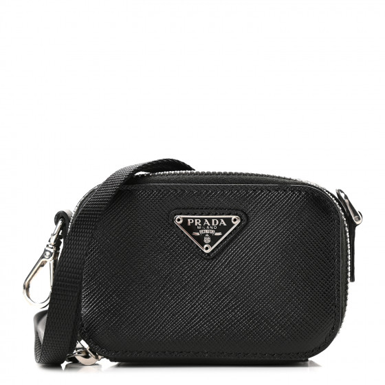 PRADA Saffiano Travel Metal Triangle Logo Mini Pouch