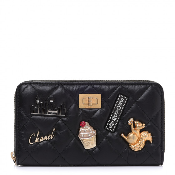 CHANEL Aged Calfskin Quilted Small New York Charms 2.55