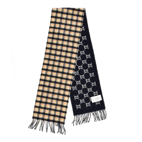 グッチ Gucci Scarf GUCCI Wool GG Monogram Plaid Rise Reversible Fringe Scarf