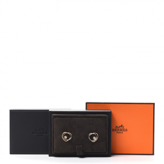HERMES 18K Rose Gold Diamond TPM Vertige Coeur Earrings