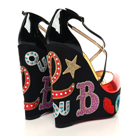 CHRISTIAN LOUBOUTIN Patent Loubi Zeppa 140 Wedges 37.5 Black