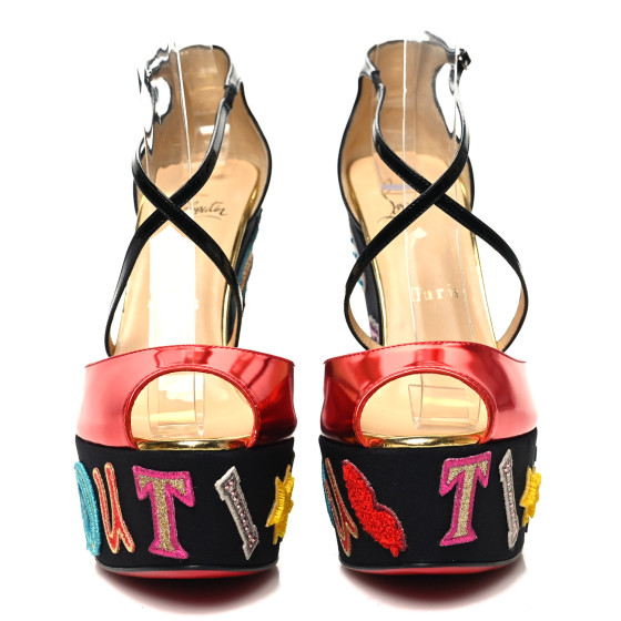 CHRISTIAN LOUBOUTIN Patent Loubi Zeppa 140 Wedges 37.5 Black