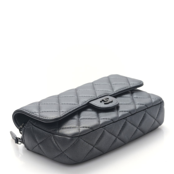CHANEL Lambskin Quilted Flap Phone Holder With Chain So