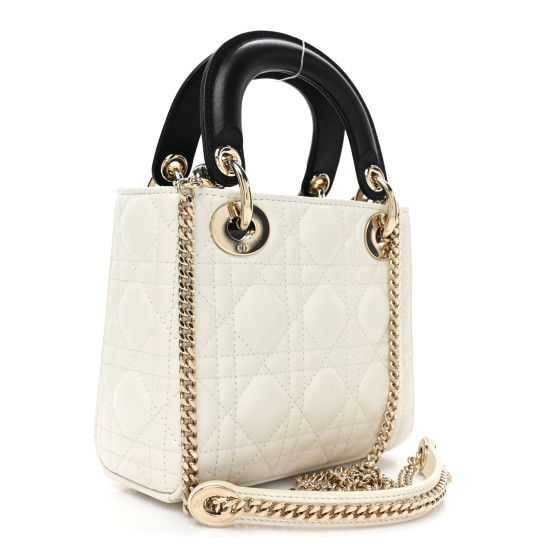 CHRISTIAN DIOR Lambskin Cannage Mini Lady Dior White