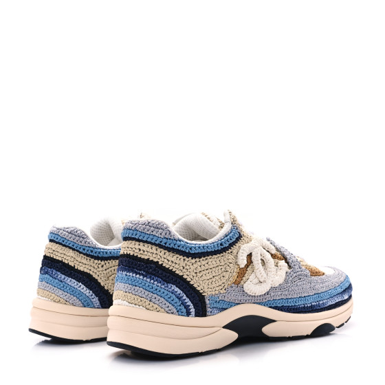 CHANEL Braided Raffia Womens CC Sneakers 40 Blue Beige