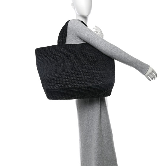 トートバッグ SAINT LAURENT BLACK RAFFIA TOTE BAG WITH LOGO SAINT LAURENT - Black Raffia Logo Oxalis Tote Shoulder Bag