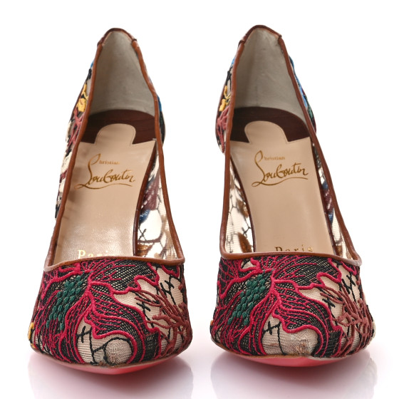 CHRISTIAN LOUBOUTIN Lace Calfskin Crocodile Embossed Follies