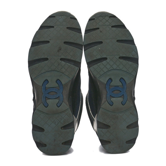 CHANEL Mesh Suede Calfskin Womens CC Sneakers 36 Dark Blue