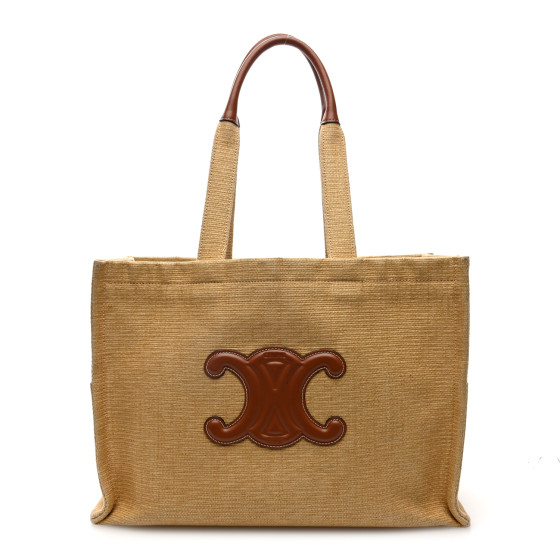 CELINE Canvas Calfskin Triomphe Large Cabas  Natural Tan