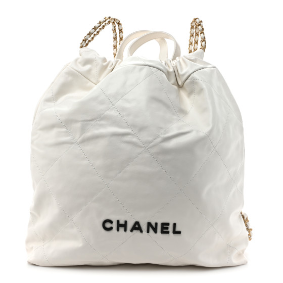 CHANEL Shiny Calfskin Quilted Chanel 22 Backpack White Black
