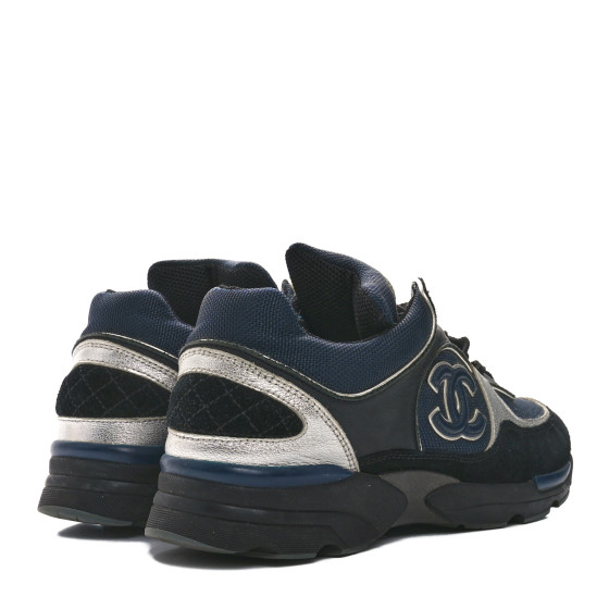 まゆページ　cz326 CHANEL Mesh Suede Calfskin Womens CC Sneakers 36 Dark Blue