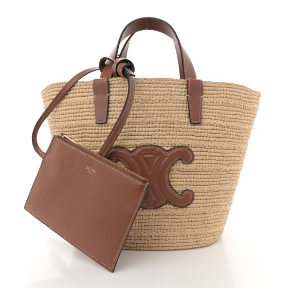 【CELINE】TEEN TRIOMPHE PANIER BAG CELINE Raffia Calfskin Triomphe Teen Panier Tan 1679879