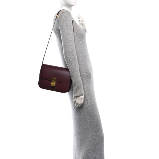 CELINE Box Calfskin Medium Classic Box Flap Bag Burgundy