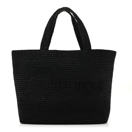 SAINT LAURENT Raffia Logo Tote Black 1681435 | FASHIONPHILE