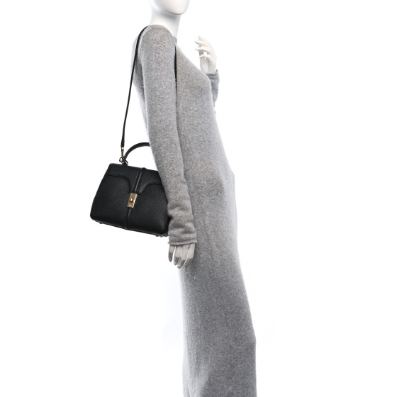 CELINE Grained Calfskin Classique 16 Top Handle Bag Black