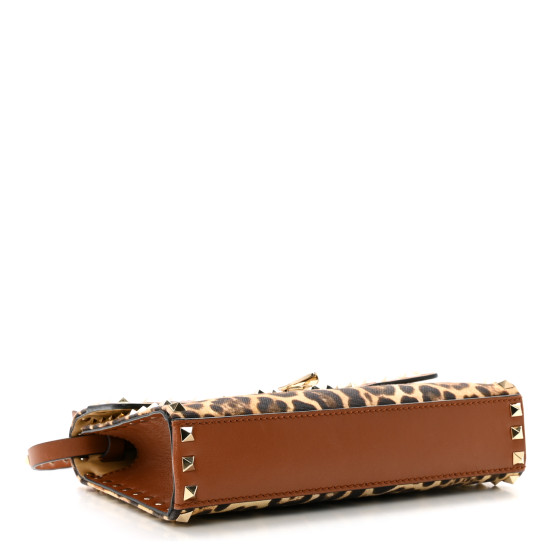 VALENTINO GARAVANI Calfskin Canvas Leopard Print Medium