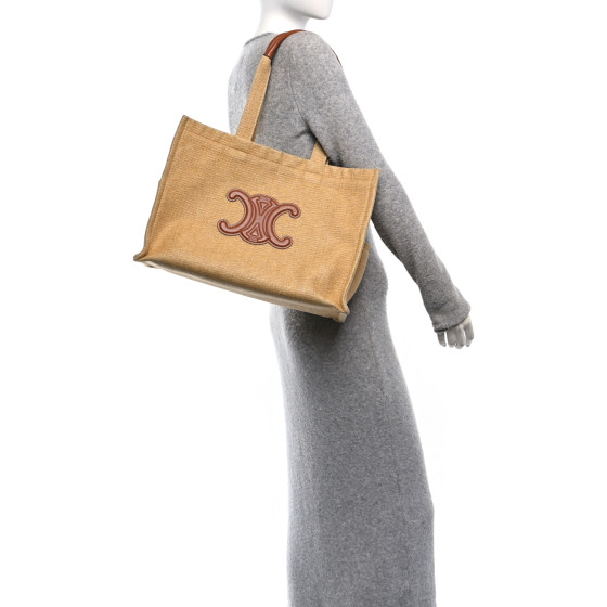 CELINE Canvas Calfskin Triomphe Large Cabas  Natural Tan
