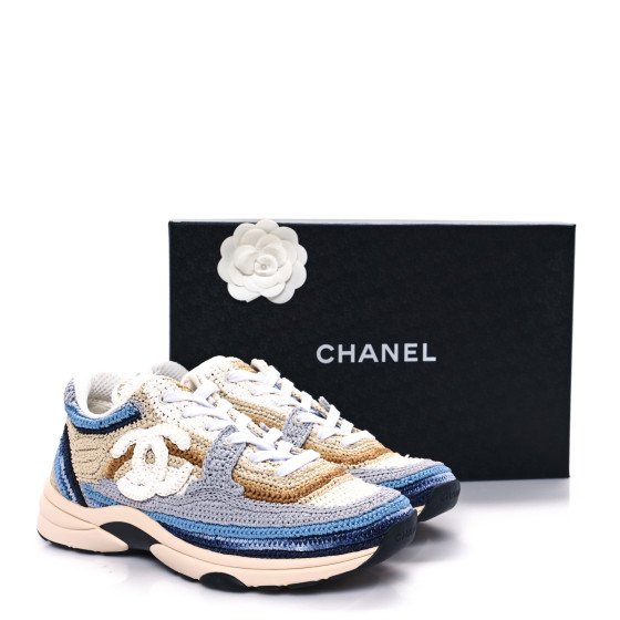 ゆ　　　CHANEL CHANEL Braided Raffia Womens CC Sneakers 40 Blue Beige
