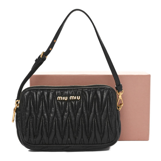 MIU MIU Nappa Matelasse Double Zip Pochette Clutch Black