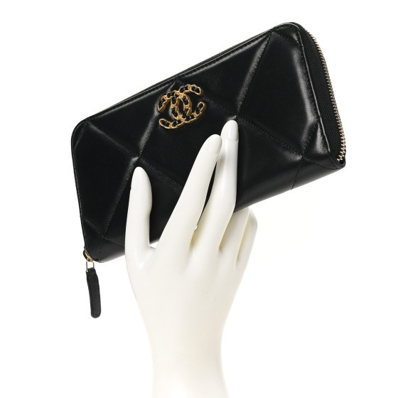 CHANEL Lambskin Quilted 19 Long Zipped Around Wallet Black