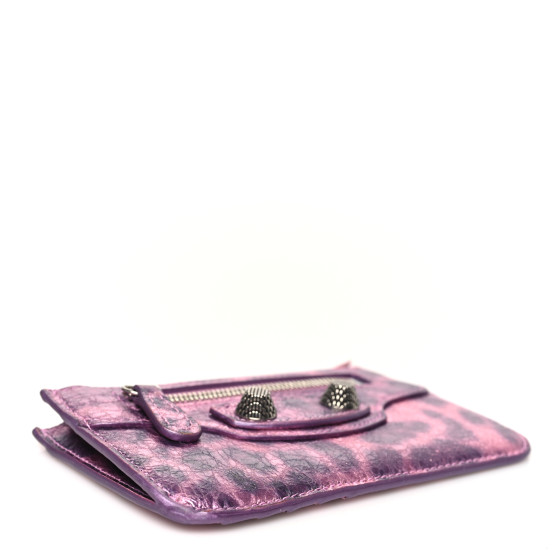 BALENCIAGA Metallic Agneau Leopard Print Le Cagole Coin Card