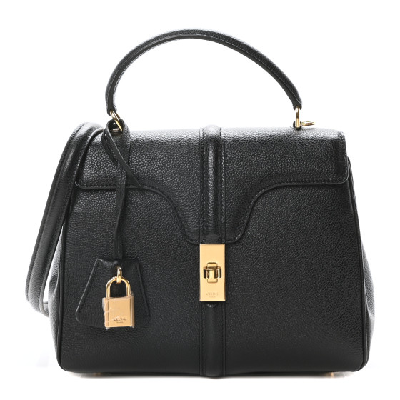 CELINE Grained Calfskin Classique 16 Top Handle Bag Black