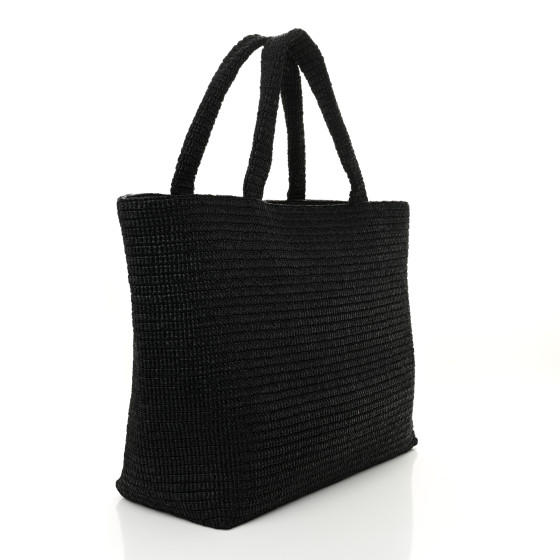 トートバッグ SAINT LAURENT BLACK RAFFIA TOTE BAG WITH LOGO Logo embroidered raffia tote bag in black - Saint Laurent