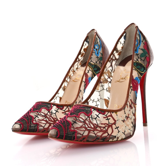 CHRISTIAN LOUBOUTIN Lace Calfskin Crocodile Embossed Follies
