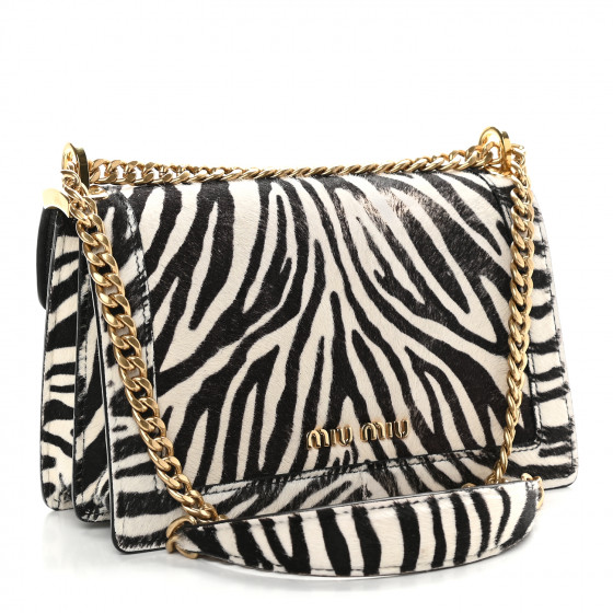 MIU MIU Pony Hair Zebra Print Confidential Logo Shoulder Bag