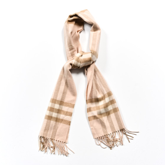 BURBERRY Cashmere Giant Check Fringe Scarf Limestone 1656749