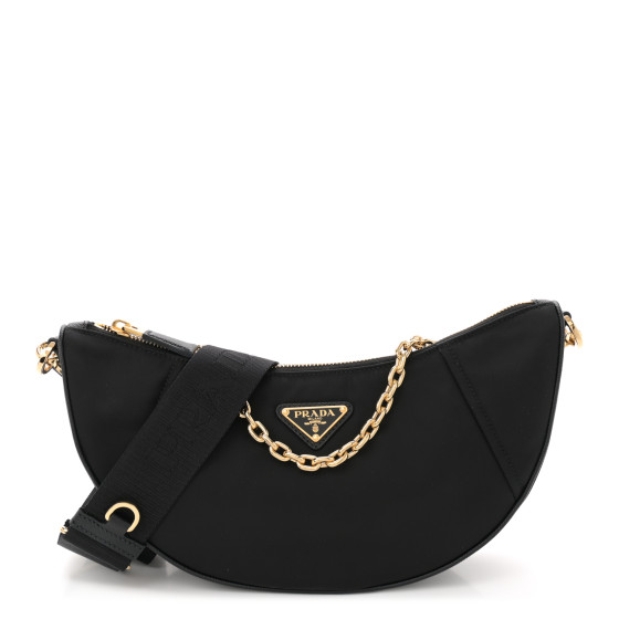 PRADA Re-Nylon Saffiano Demi-lune Shoulder Bag Black 1663375