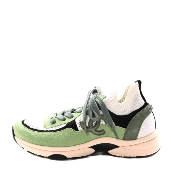 【CHANEL】スニーカー CHANEL Knit Suede Fabric Womens CC Sneakers 40 Green Dark