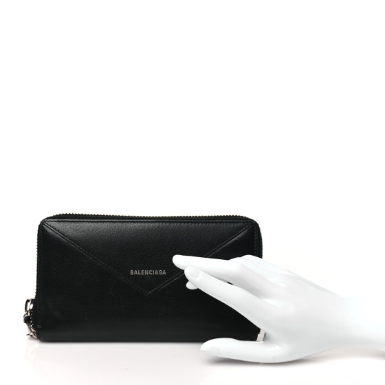 BALENCIAGA Calfskin Papier Zip Around Wallet Black 1660644