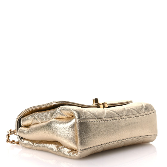 CHANEL Metallic Lambskin Quilted Mini CC Crystal Logo Chain