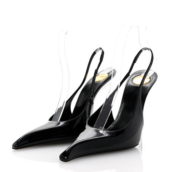SAINT LAURENT Patent Calfskin PVC Miller 110 Slingback Pumps
