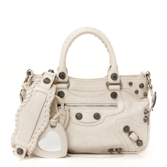 BALENCIAGA Agneau Arena Neo Cagole Medium Handbag White