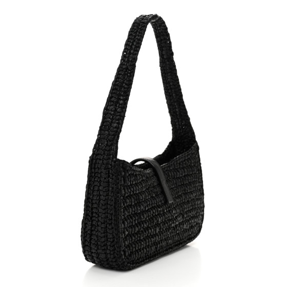 サンローラン Mini Le5a7 ラフィア 黒 Saint Laurent Le 5 A 7 Mini YSL Shoulder Bag in Satin