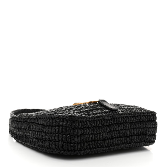 【Saint Laurent】le 5 a 7 ミニ raffia/leather Black 直営 Le 5 à 7 Mini raffia shoulder bag in black - Saint Laurent