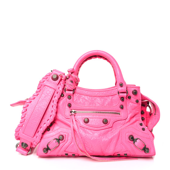 BALENCIAGA Agneau Arena Neo Cagole Handbag XS Fluo Pink