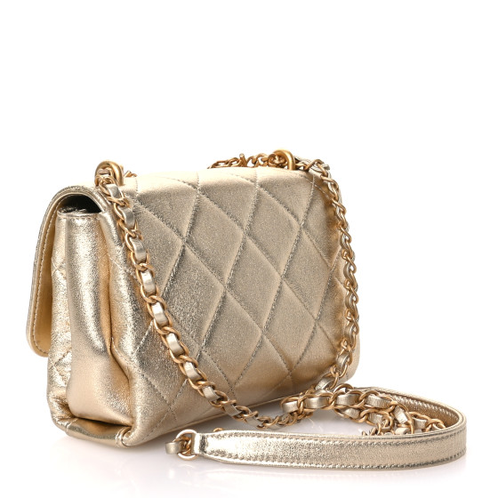CHANEL Metallic Lambskin Quilted Mini CC Crystal Logo Chain