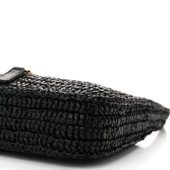 サンローラン Mini Le5a7 ラフィア 黒 SAINT LAURENT Raffia Calfskin Le 5 A 7 Mini Hobo Black