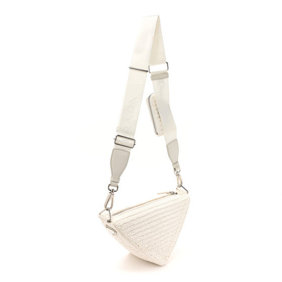 ショルダーバッグ・ポシェット PRADA WHITE SHEARLING TRIANGLE CROSSBODY BAG PRADA Triangle-plaque Shearling Shoulder Bag