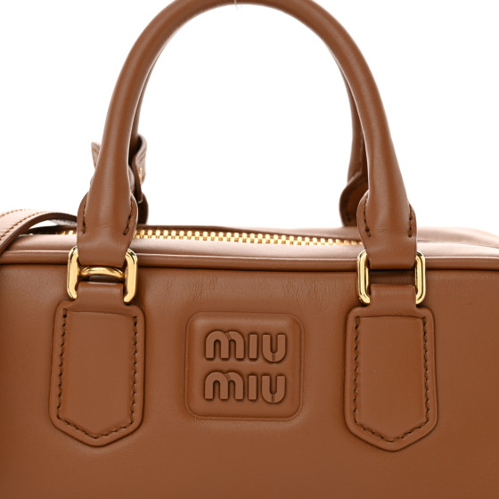 MIU MIU Calfskin Regular Arcadie Top Handle Bag Cognac