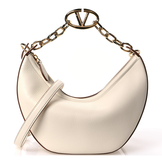 VALENTINO GARAVANI Grainy Calfskin Small Vlogo Moon Hobo Bag