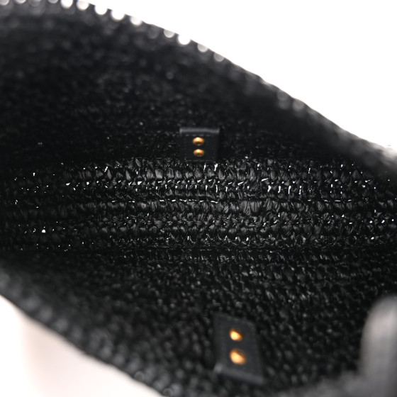 SAINT LAURENT Raffia Calfskin Le 5 A 7 Mini Hobo Black