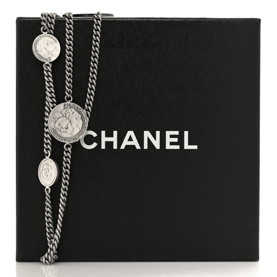 25A◆上品でときめく存在感♪【CHANEL】long pendant necklace CHANEL Metal Coin Long Necklace Silver 1635662 | FASHIONPHILE