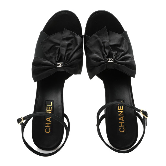 CHANEL Silk Bow CC Platform Sandals 41 Black 1657642