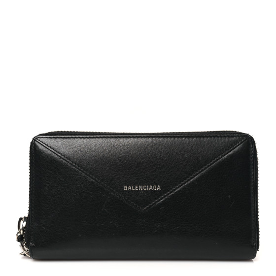Balenciaga Papier Leather Compact Trifold Wallet Black 8.5